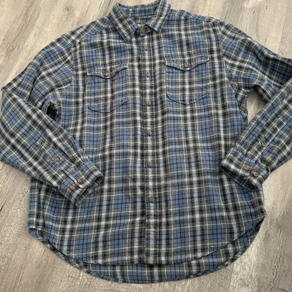 Eddie Bauer Flannel Shirt Mens Size Large Regular Fit Blue Gray Plaid Button Up